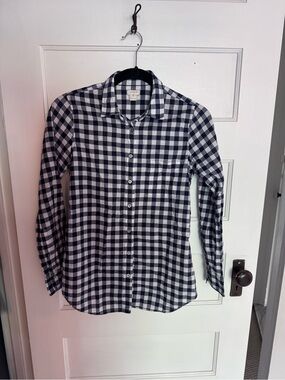 J. Crew Navy and White Gingham Button-Down Shirt